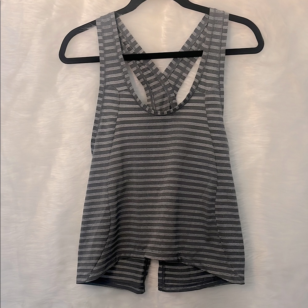 Zyia Gray Striped Women's Athletic Tank Top